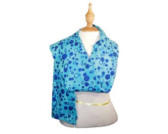 Felted Scarves: Handmade and Merino Wool with Silk Light Blue and Dark Blue Polka Dots NUNO Shawl