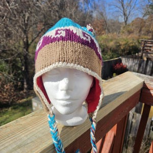 Handmade Wool Ear Flap Beanie | Fleece Lined Knit Winter Hat