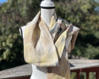 Felted Scarf / Felting Scarf: Handmade Multi-Color Merino Wool Shawl / (NUNO Felt) and Silk / NUNO Shawl