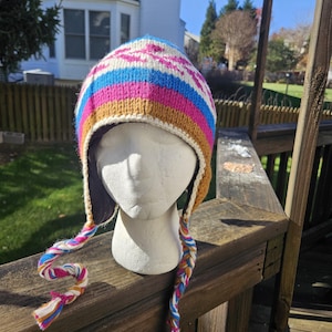 Handmade Wool Ear Flap Beanie | Fleece-Lined Knit Winter Hat