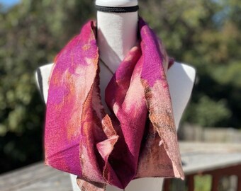 Felted Scarf / Felting Scarf: Handmade Multi-Color Merino Wool Shawl / (NUNO Felt) and Silk / NUNO Shawl