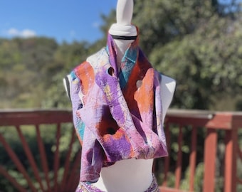 Handmade Nuno Felt Scarf – Merino Wool Silk Shawl, Multi-Colored