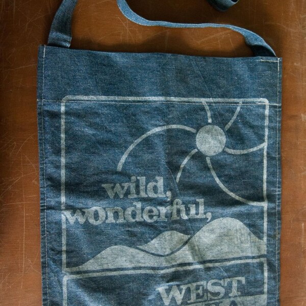 Handmade Denim Tote Bag with "Wild, Wonderful West Virginia"