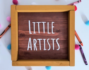 Little Artists Wooden Sign | Playroom Decor | Art Gift for Classroom | Mustard Yellow | Preschool