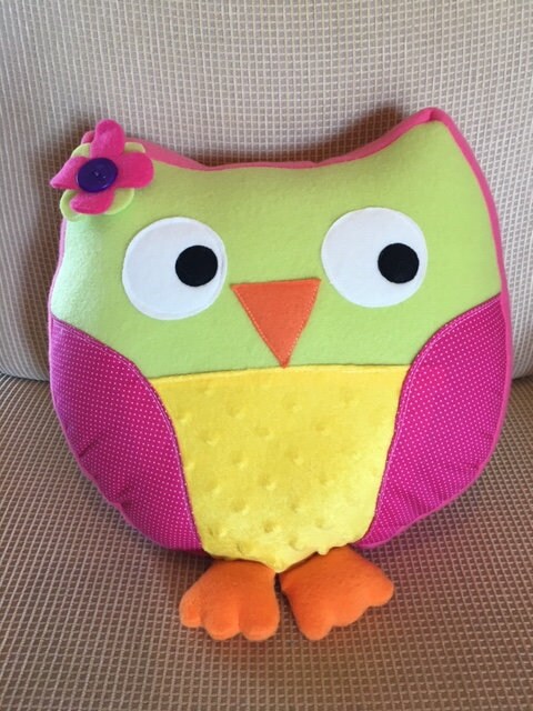Pink and Green Owl Pillow