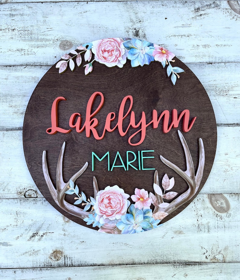 Deer Nursery Decor Deer Name Sign Wood Floral Baby Nursery Etsy