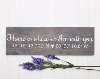 Home Sweet Home Sign Personalized, Longitude Latitude Sign, Personalised Wood Sign, Sentimental Wedding Gift For Couple, Wall Plaque Home