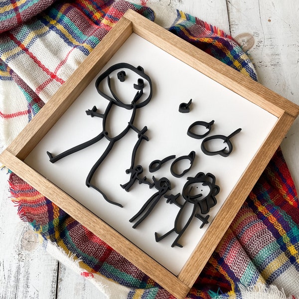 Fathers Day Gift,  Kids Drawing Gift, Wood Sign Kids, 3D Childs drawing wood