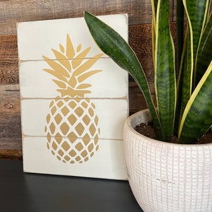 Pineapple wall art, Gold pineapple wood sign, Welcome home sign, Boho wood sign