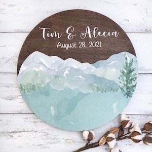 Mountain Wedding Guest Book, Guest Book Alternative, Round Guestbook Sign 画像 1