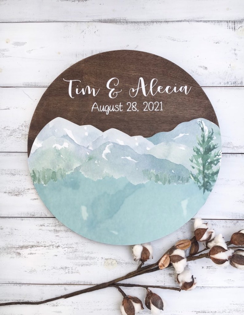 Mountain Wedding Guest Book, Guest Book Alternative, Round Guestbook Sign image 1