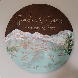 Mountain Wedding Guest Book, Guest Book Alternative, Round Guestbook Sign image 3