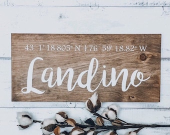 Coordonnées art mural, Signe de coordonnées personnalisées, Art mural en bois, Cadeau de mariage pour couple, Enseigne en bois