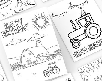 Farm Birthday Coloring Page Bundle, Birthday Coloring Page Bundle, Printable Farm Coloring Page, Tractor Birthday Theme Birthday Party Favor