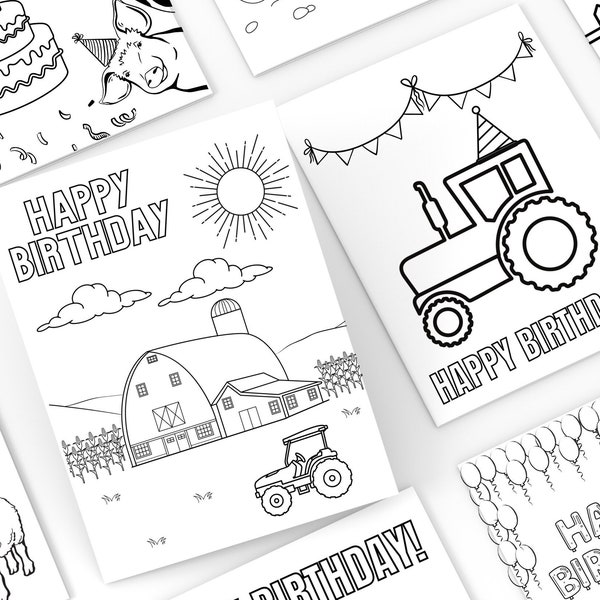 Farm Birthday Coloring Page Bundle, Birthday Coloring Page Bundle, Printable Farm Coloring Page, Tractor Birthday Theme Birthday Party Favor