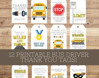 Bus Driver Appreciation Tags | Bus Driver Thank You Tags | Printable Thank You Tags | Bus Driver Gift Ideas | Bus Driver Thank You Gift Idea