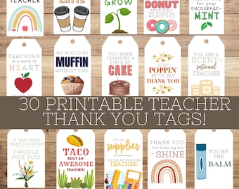 Étiquettes d'appréciation des enseignants | Étiquettes de remerciement pour enseignants | Étiquettes de remerciement imprimables | Idées cadeaux pour les enseignants | Idées cadeaux de remerciement pour les enseignants