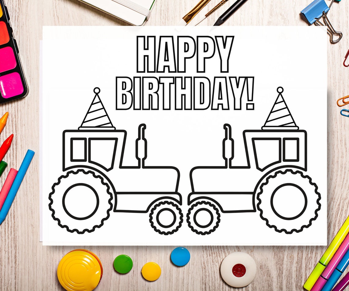 Farm Birthday Coloring Page Bundle, Birthday Coloring Page Bundle