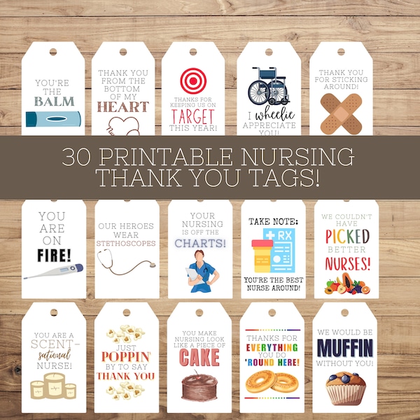 Nurse Appreciation Tags | Nurse Thank You Tags | Printable Thank You Tags | Nursing Gift Ideas | Nurse Thank You Gift Ideas | School Nurse