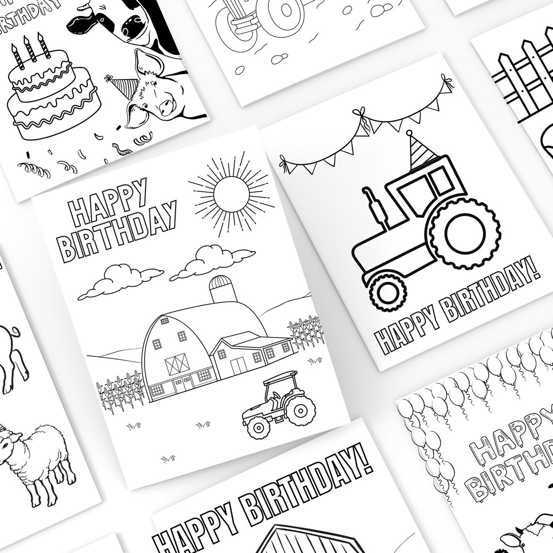 Farm Birthday Coloring Page Bundle, Birthday Coloring Page Bundle, Printable Farm Coloring Page ...