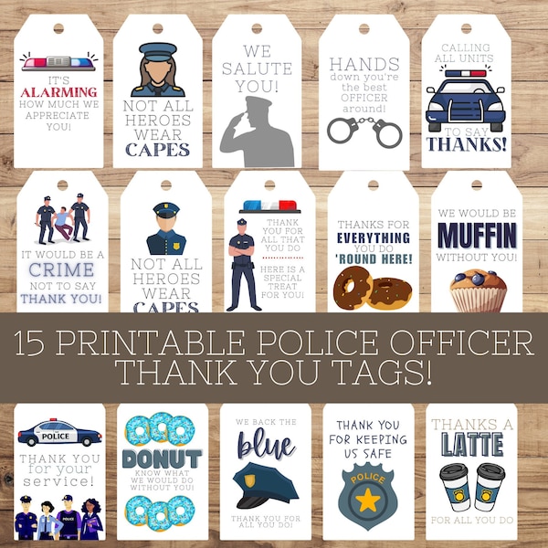 Police Officer Appreciation Tags | Police Thank You Tags | Printable Thank You Tags | Officer Gift Ideas | Law Enforcement Appreciation Day