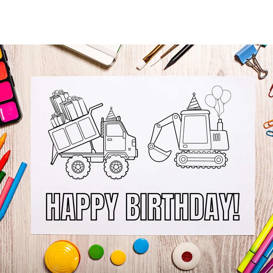Printable Construction Coloring Pages, Birthday Coloring Page Bundle ...