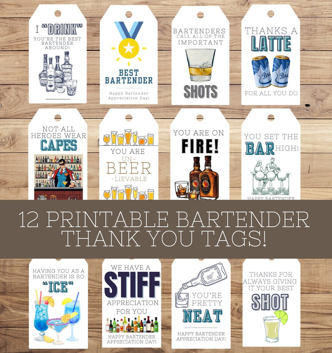 Bartender Appreciation Tags Bartender Thank You Tags Printable Thank