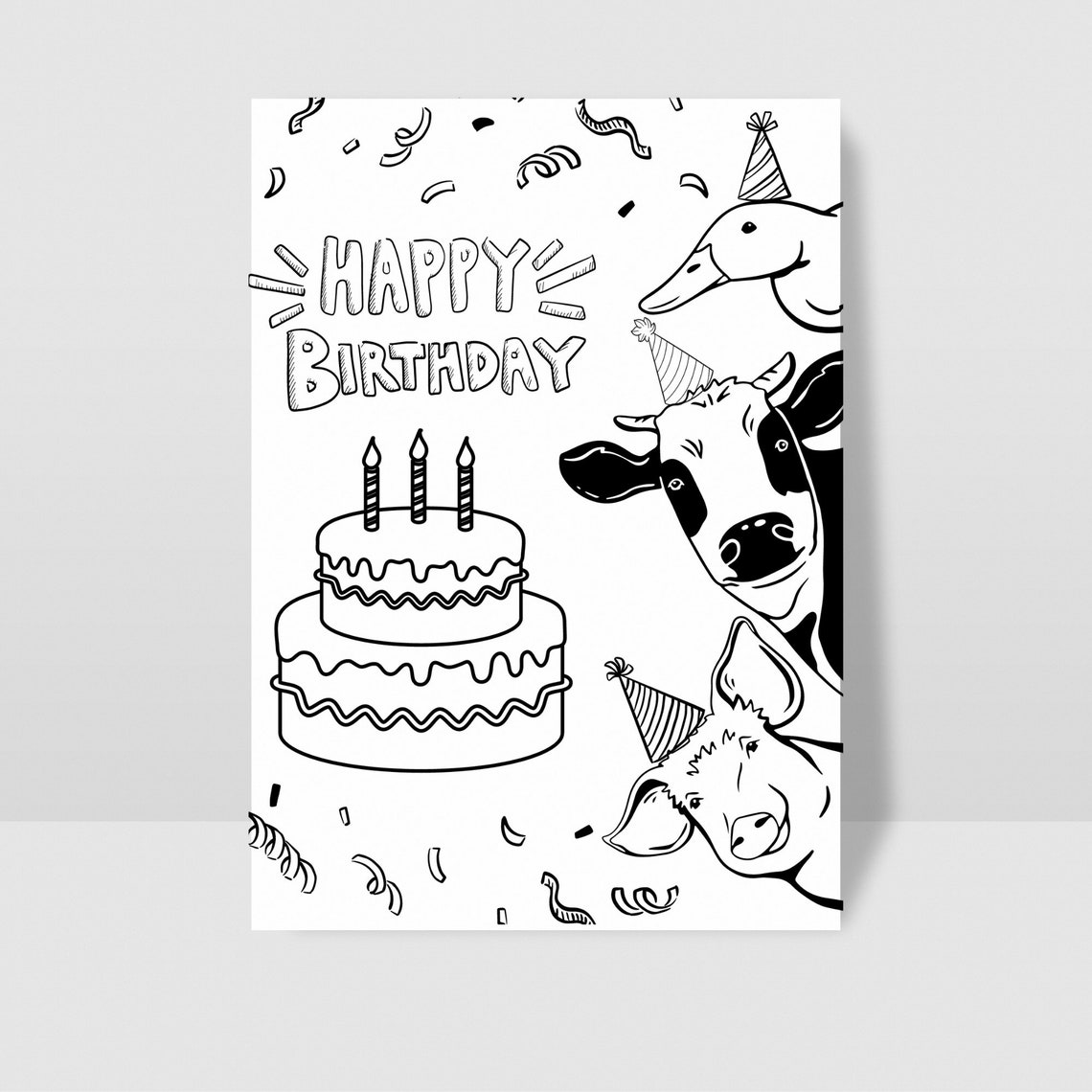 Farm Birthday Coloring Page Bundle, Birthday Coloring Page Bundle
