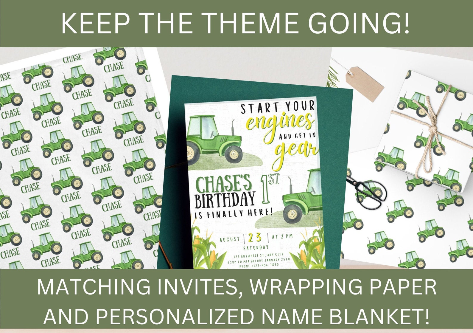 Tractor Wrapping Paper Green Tractor Wrapping Paper Green Etsy