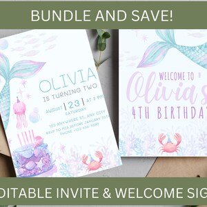 Editable Mermaid Party Bundle | Mermaid Invitation | Mermaid Welcome Sign | Mermaid Party Theme | Canva Template