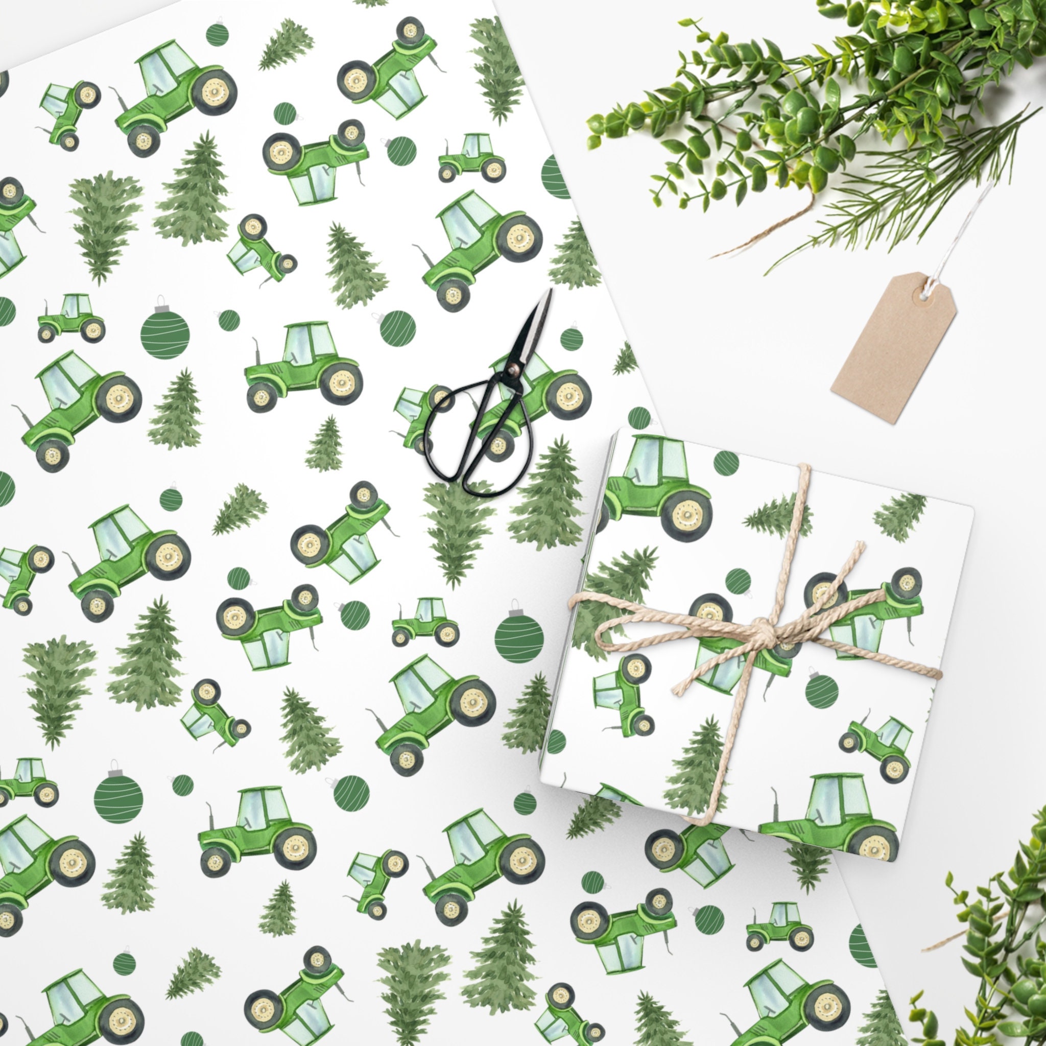 Tractor Wrapping Paper, Green Tractor Wrapping Paper, Green Tractor