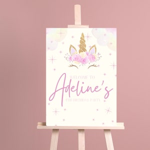 Editable Unicorn Welcome Sign | Canva Template | Pastel Unicorn Party Theme | Birthday Welcome Sign