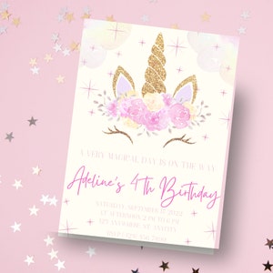 Unicorn Invitation Unicorn Birthday Party Invite Editable - Etsy