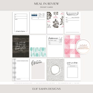 Meal in Review Scrapbooking Cards Food Journaling Cards Digital Pocket Card Printable Scrapbook Kit for Dinner, Eating Out, Burger, Pizza
