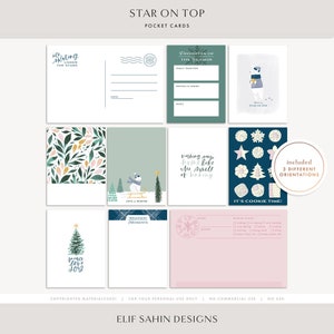 Star On Top Scrapbooking Cards Christmas Journaling Cards Digital Pocket Card Printable Scrapbook Kit for Holidays Winter Snow Bear Skating