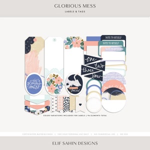 Glorious Mess, réflexions annuelles, étiquettes de journalisation, étiquette numérique, kit de scrapbooking imprimable pour création de résolution, fixation d'objectifs