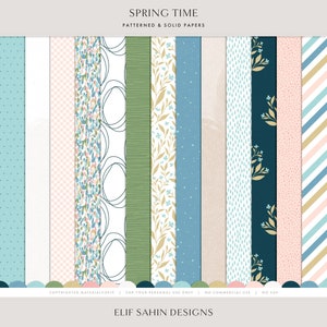 Papiers à motifs pour scrapbooking printanier, motifs printaniers, kit de scrapbooking numérique imprimable pastel pour Pâques nature extérieur