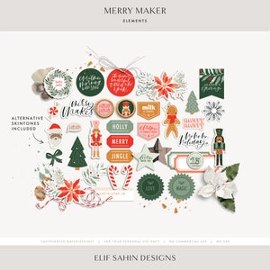 Merry Maker digitale plakboekkit, papieren ephemera, digitale sticker, afdrukbare plakboekelementen voor vakantie sneeuw winter kerstman notenkraker