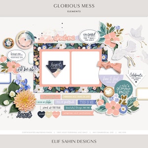 Kit de scrapbooking numérique Glorious Mess, éphémères en papier, autocollant numérique, éléments de scrapbooking imprimables pour la planification, résolutions, réflexions