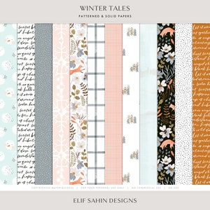 Winter Tales Scrapbooking Carte fantasia, modelli invernali, kit di scrapbook stampabile digitale per le giornate innevate Volpe invernale