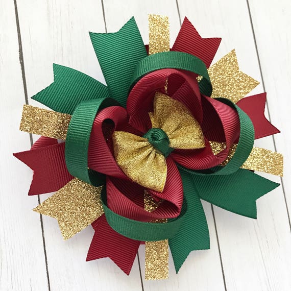 Maroon Hunter Green Gold Hair Bow Maroon Red Hunter Green Etsy