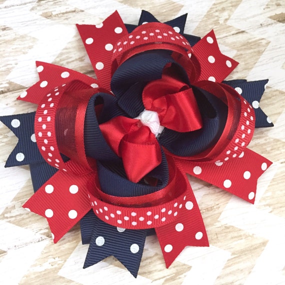 3/" or 5” Navy\Red\White Houston Texans Korker Hair Bow Handmade