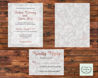 Rose Gold Marble Wedding Invitation Set | Digital File