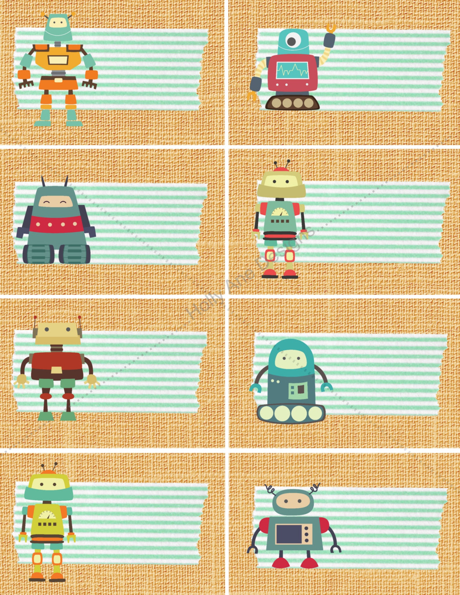 Robot themed labels 8 printable editable labelsorganize etsy