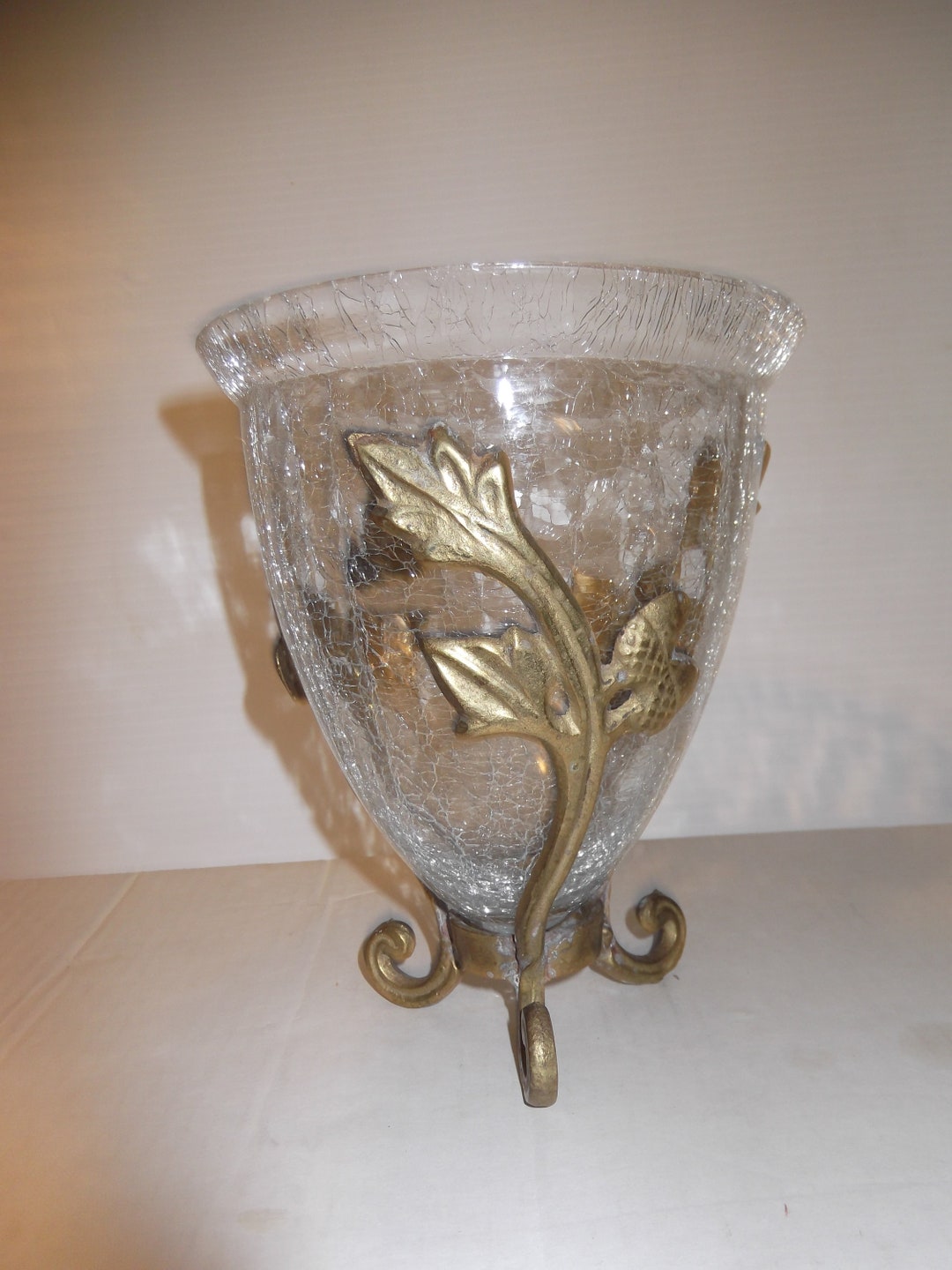Vintage Brass Vase Stand With Crystal Vase,buffet Vase,crystal