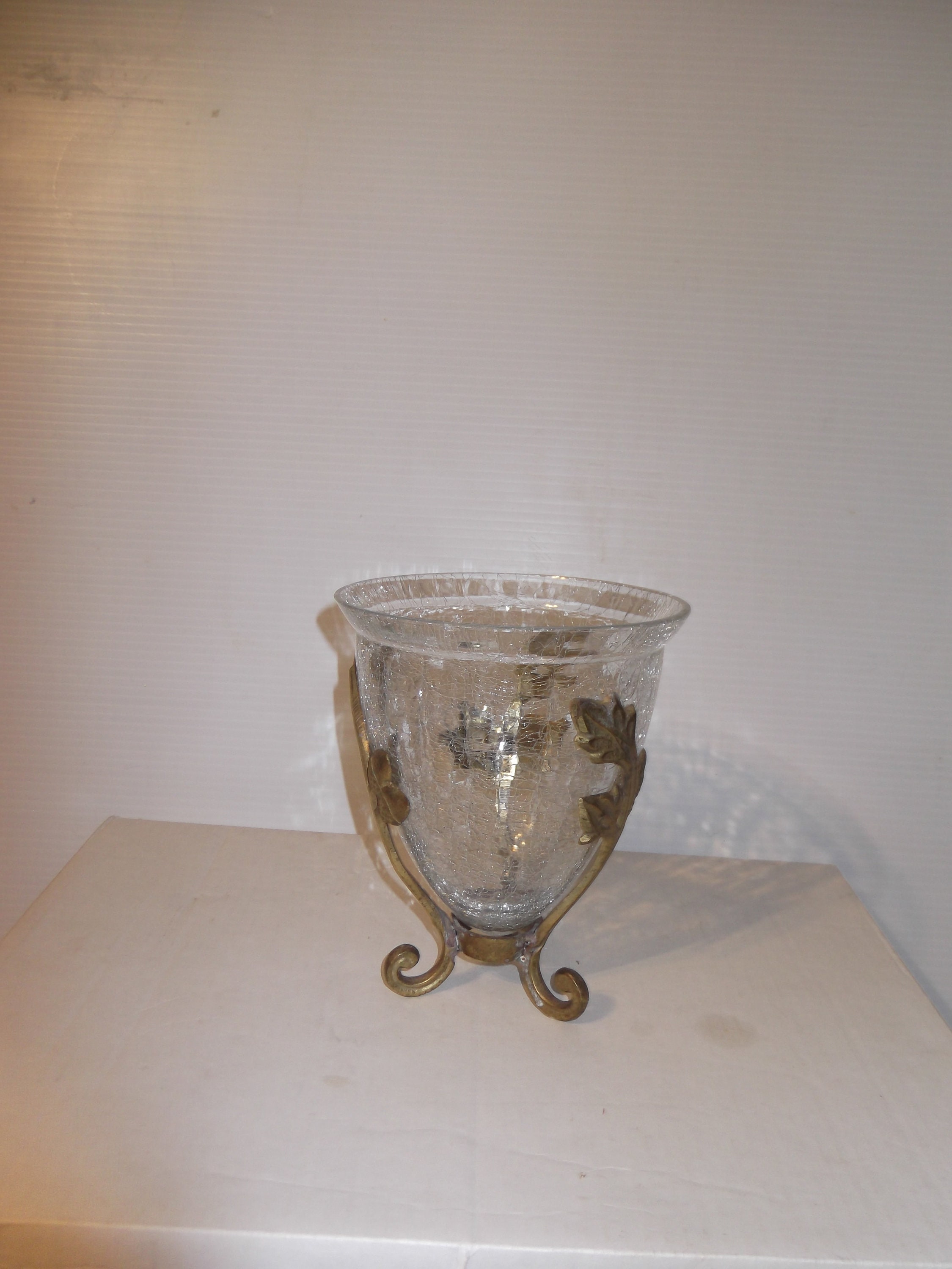 Vintage brass vase stand with crystal vasebuffet vasecrystal Etsy.de