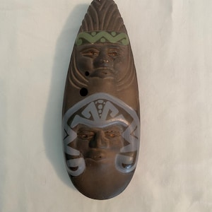 Vintage clay Pottery Whistle Signed Guerrero CHILI Sun Face Handmade Folk Art