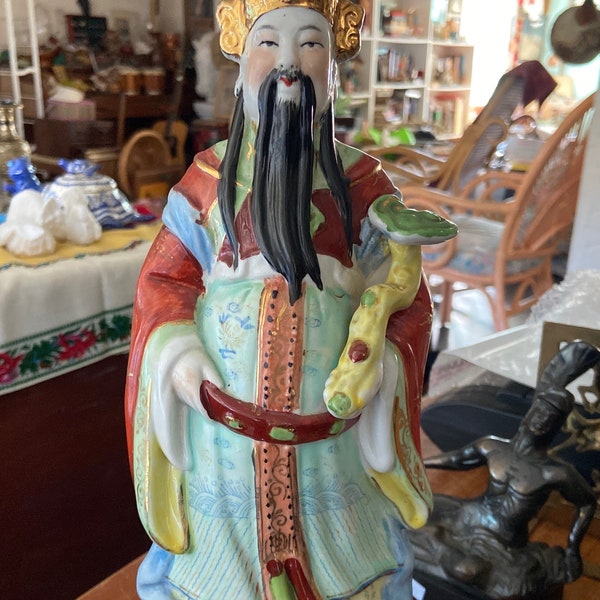 Vintage Chinese Emperor Lu ceramic,Luk, star of Lu,abundance,affluence,prosperity,one of 3 immortals,feng shui,chinese lore,oriental emperor