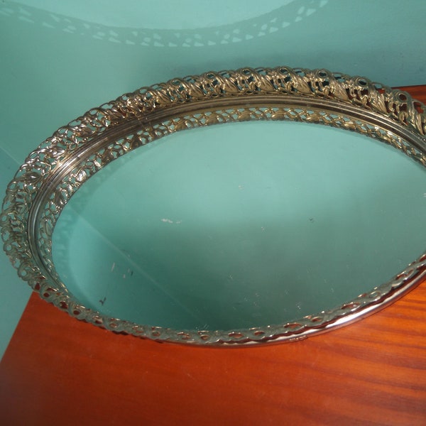 Vintage Vanity Oval mirror tray,gold mirror jewelry tray,Hollywood regency,boudoir tray,shabby chic,Dresser Tray,Perfume Tray,Read descrip