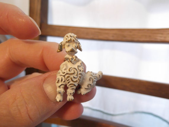 vintage poodle brooch,white poodle brooch pin with